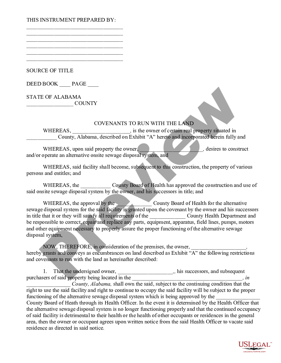 page 0 Covenants to Run with the Land - Granting Right to Operate Sewer System on Property preview