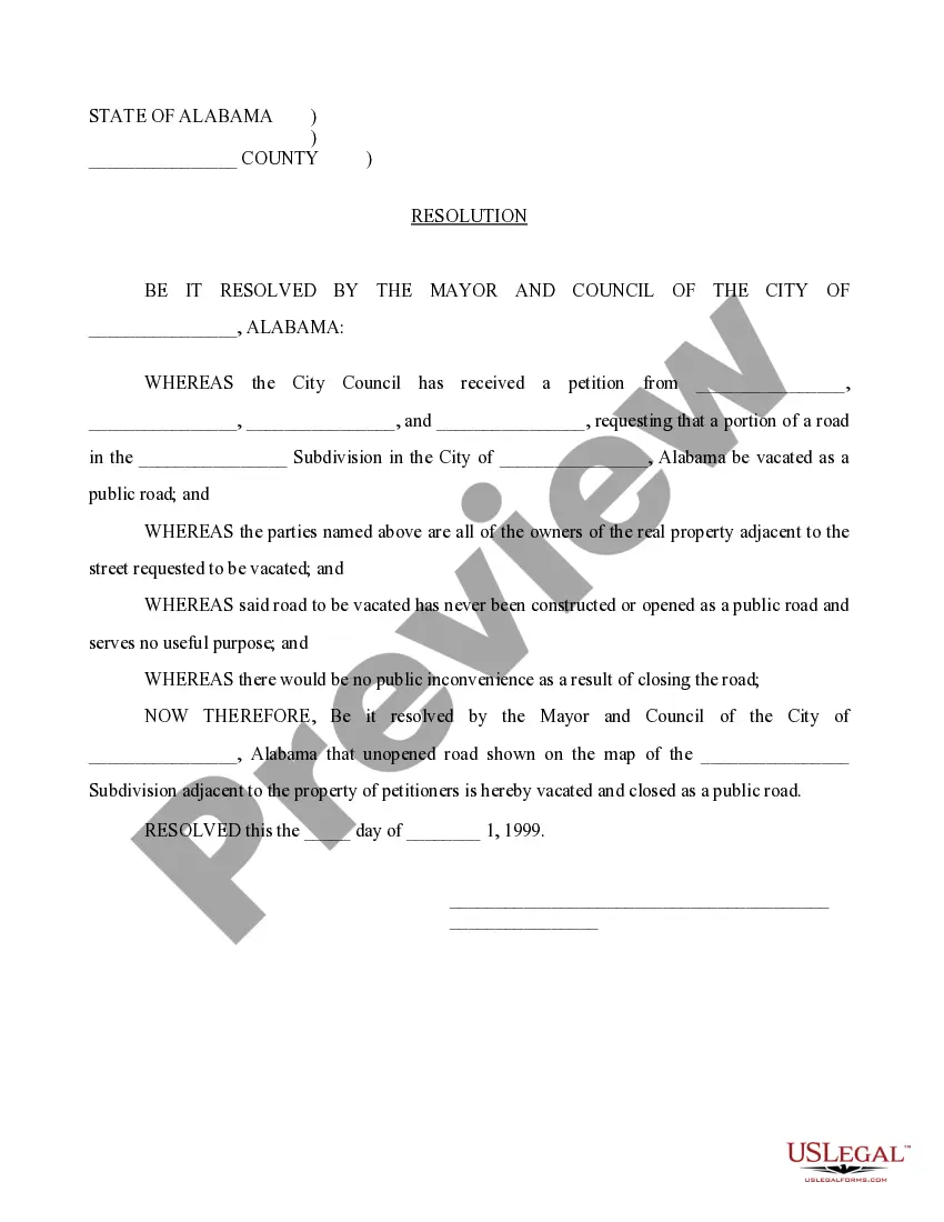 Preview Petition for Vacation of a Road filed with City - Vacate Road or Street