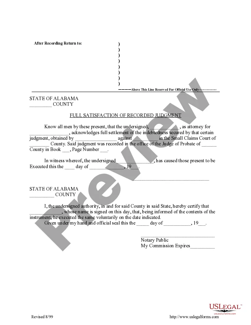 Preview Full Satisfaction of Recorded Judgment