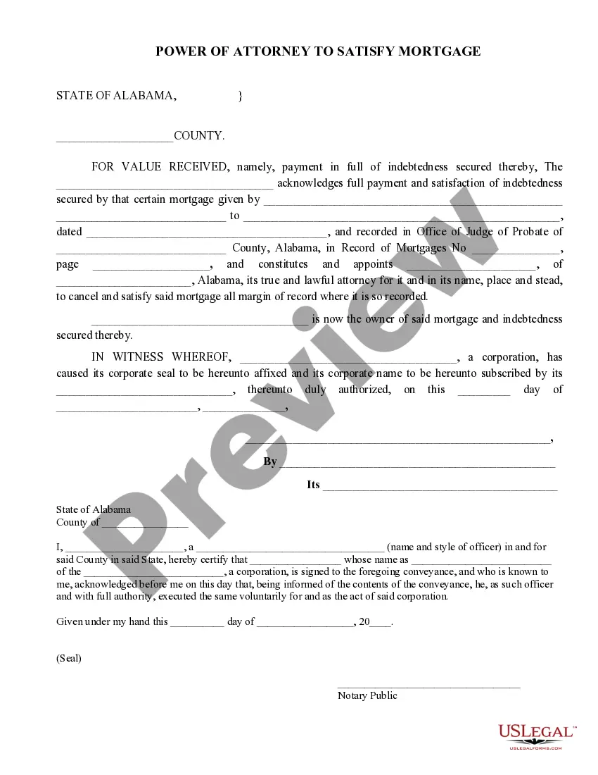 Preview Power of Attorney to Satisfy Mortgage