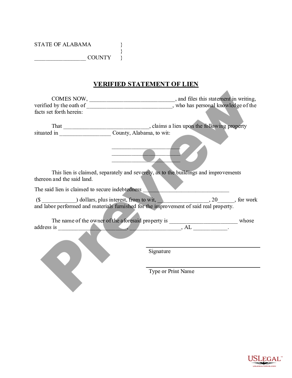 form Verified Statement of Lien - Construction - By Individual or dba preview
