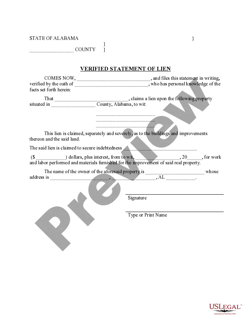 Preview Verified Statement of Lien - Construction - By Individual or dba