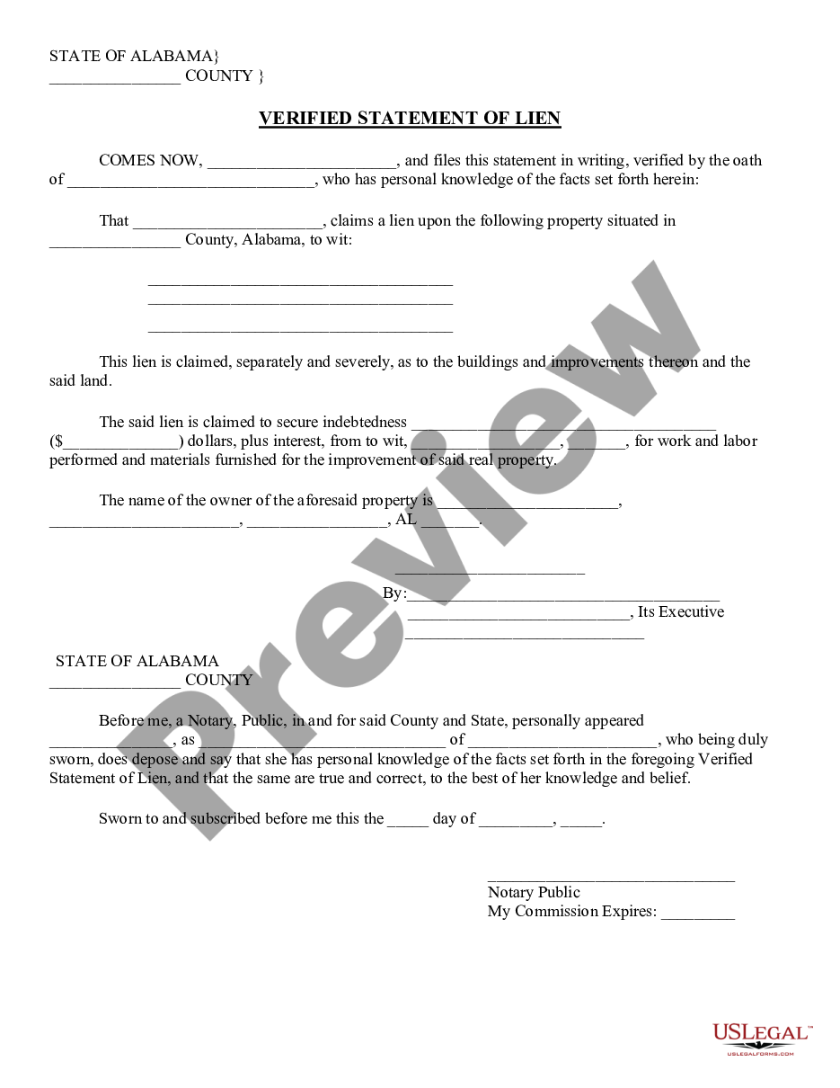 form Verified Statement of Lien - Construction - By Corporation or LLC preview