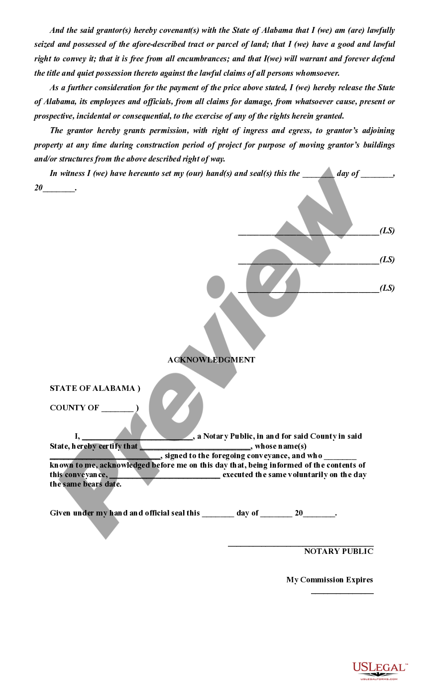 Alabama Deed of Temporary Easement US Legal Forms