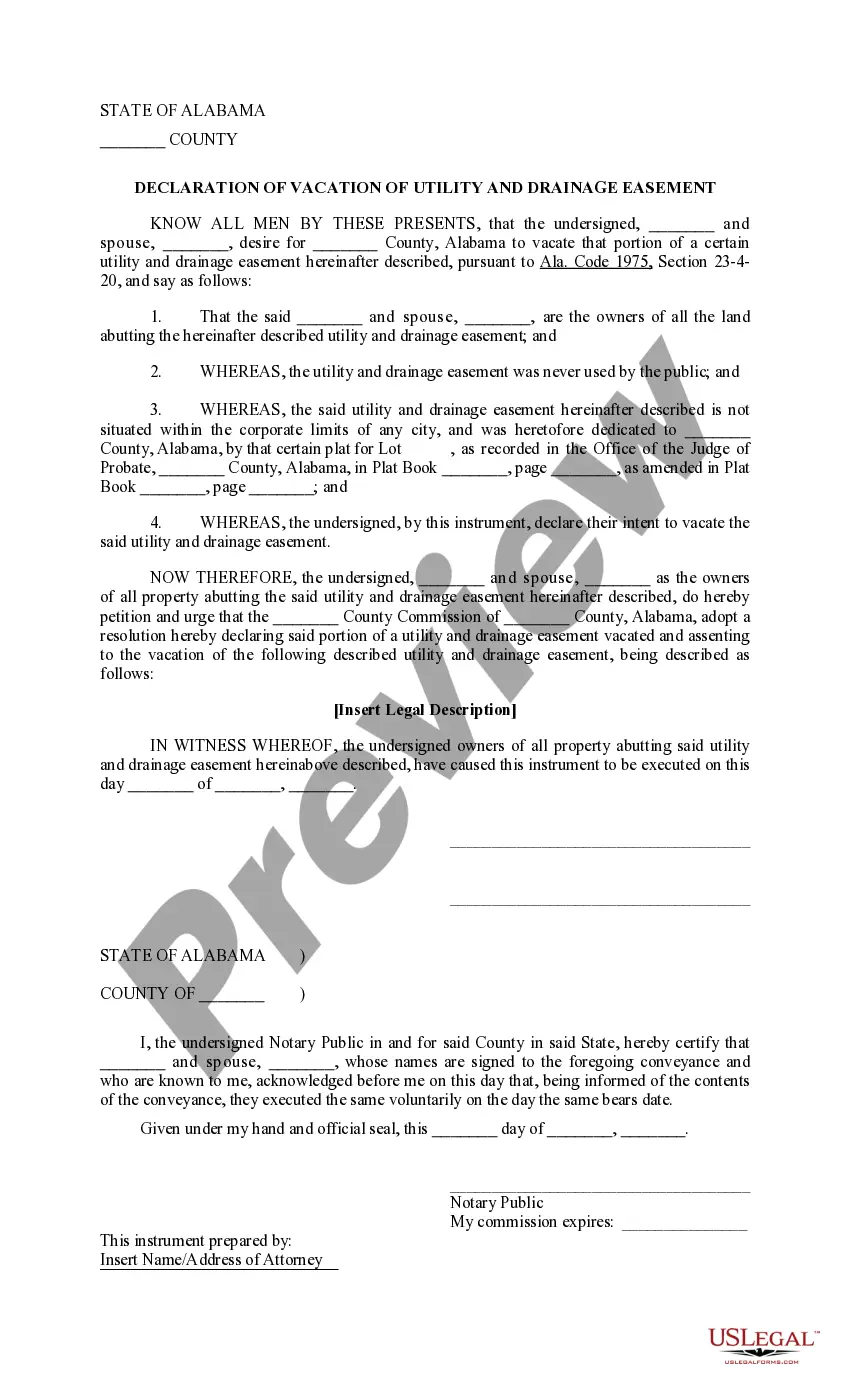 Preview Declaration of Vacation of Utility and Drainagr Easement