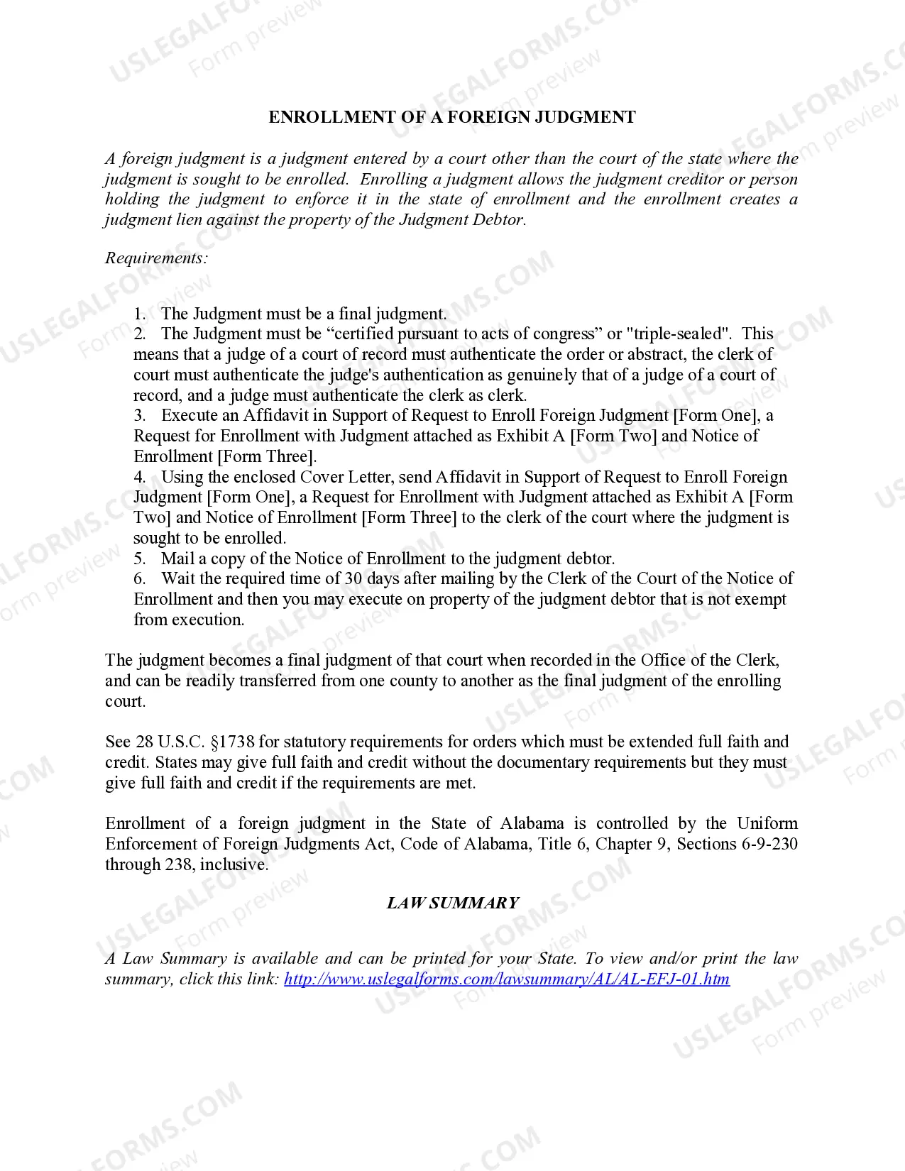 Preview Alabama Foreign Judgment Enrollment