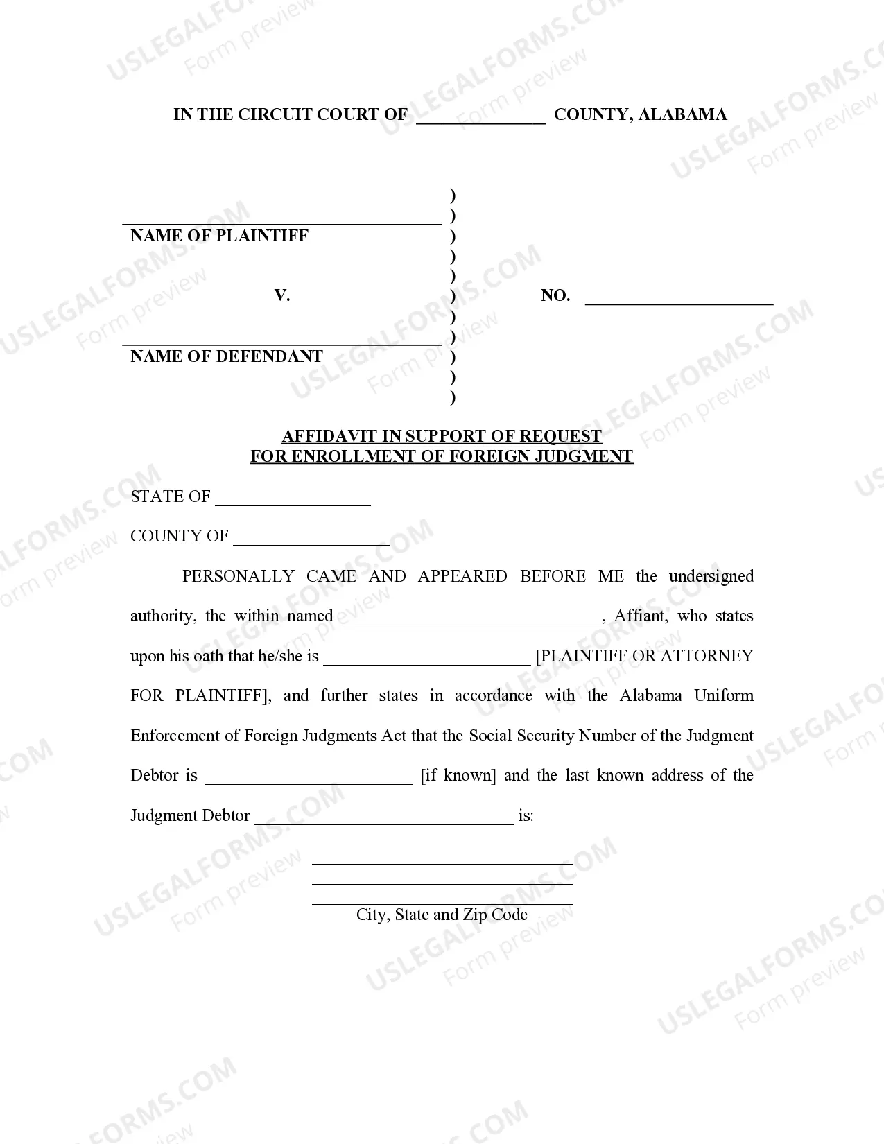 Preview Alabama Foreign Judgment Enrollment