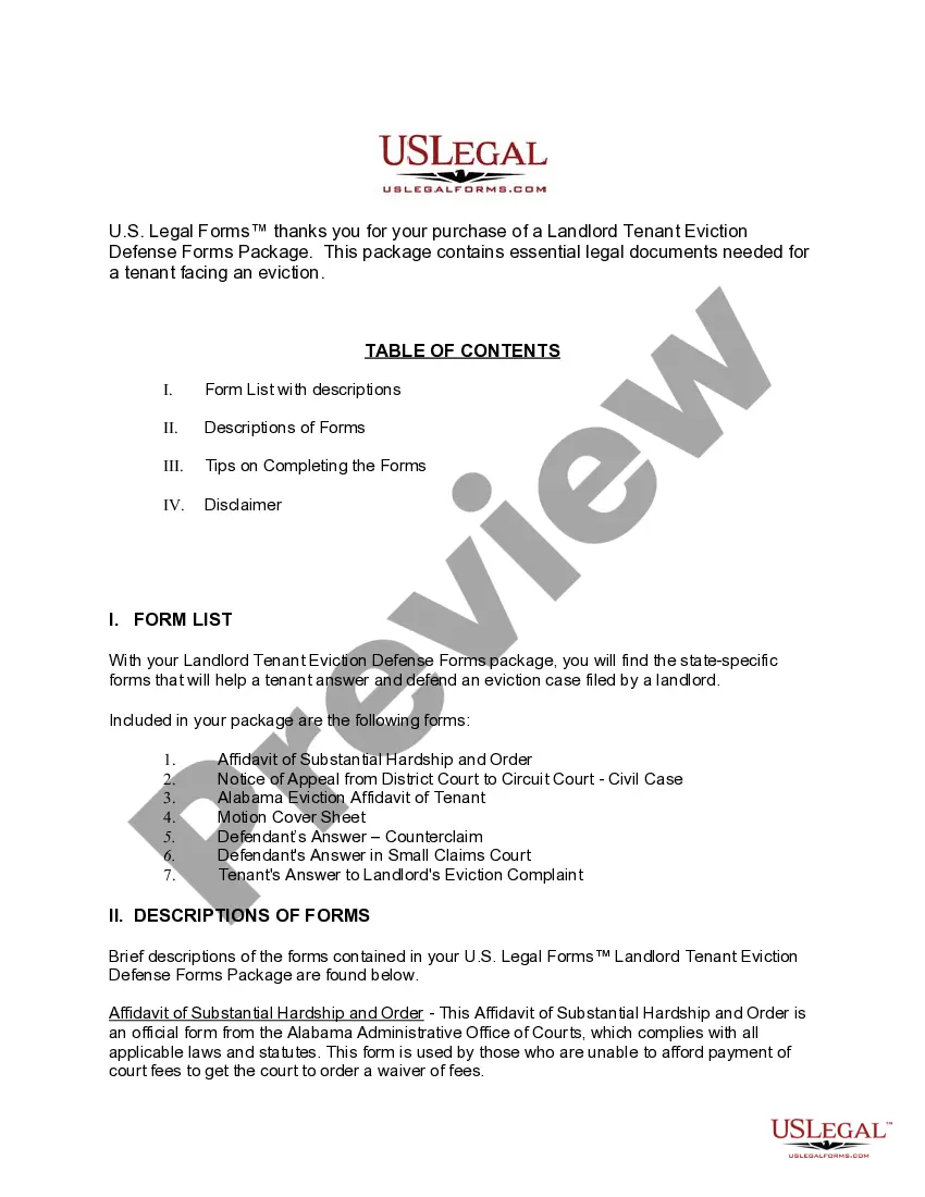 Preview Alabama Landlord Tenant Eviction Defense Forms Package