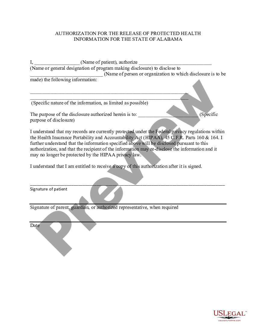 Alabama HIPAA Authorization | US Legal Forms