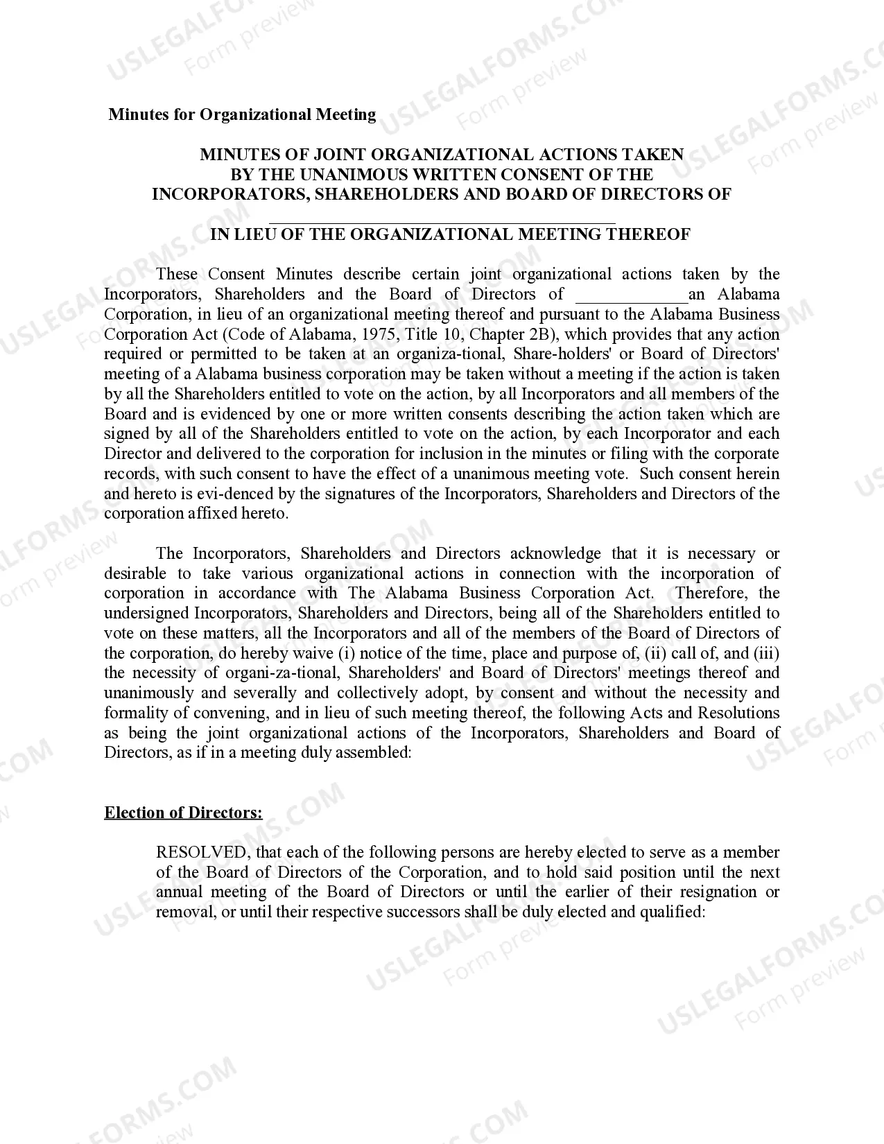 Preview Minutes for Organizational Meeting
