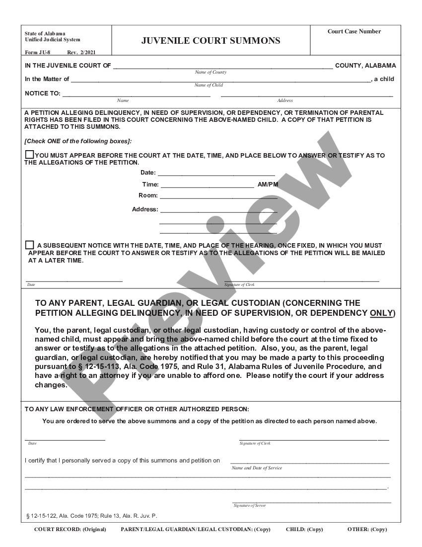 Alabama Juvenile Court Summons What Is A Juvenile Summons US Legal
