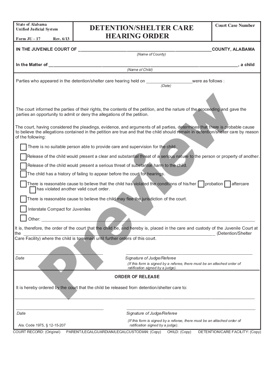 form Order Continuing Detention - Shelter Care preview