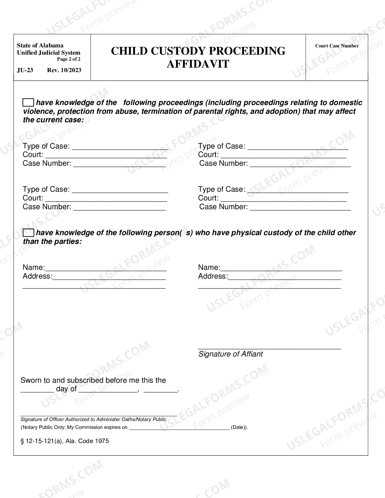 Preview Child Custody Proceeding Affidavit