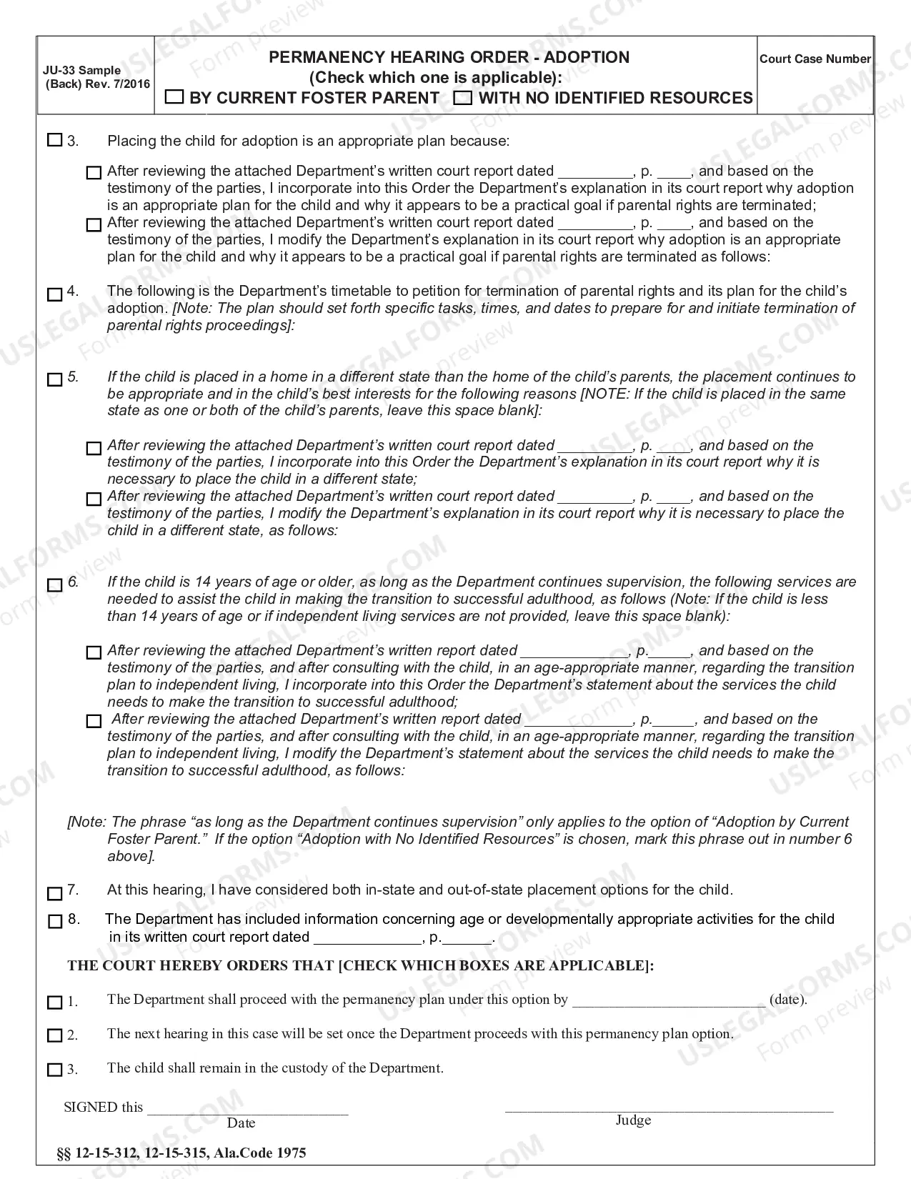 Preview Permanency Hearing Order Adoption