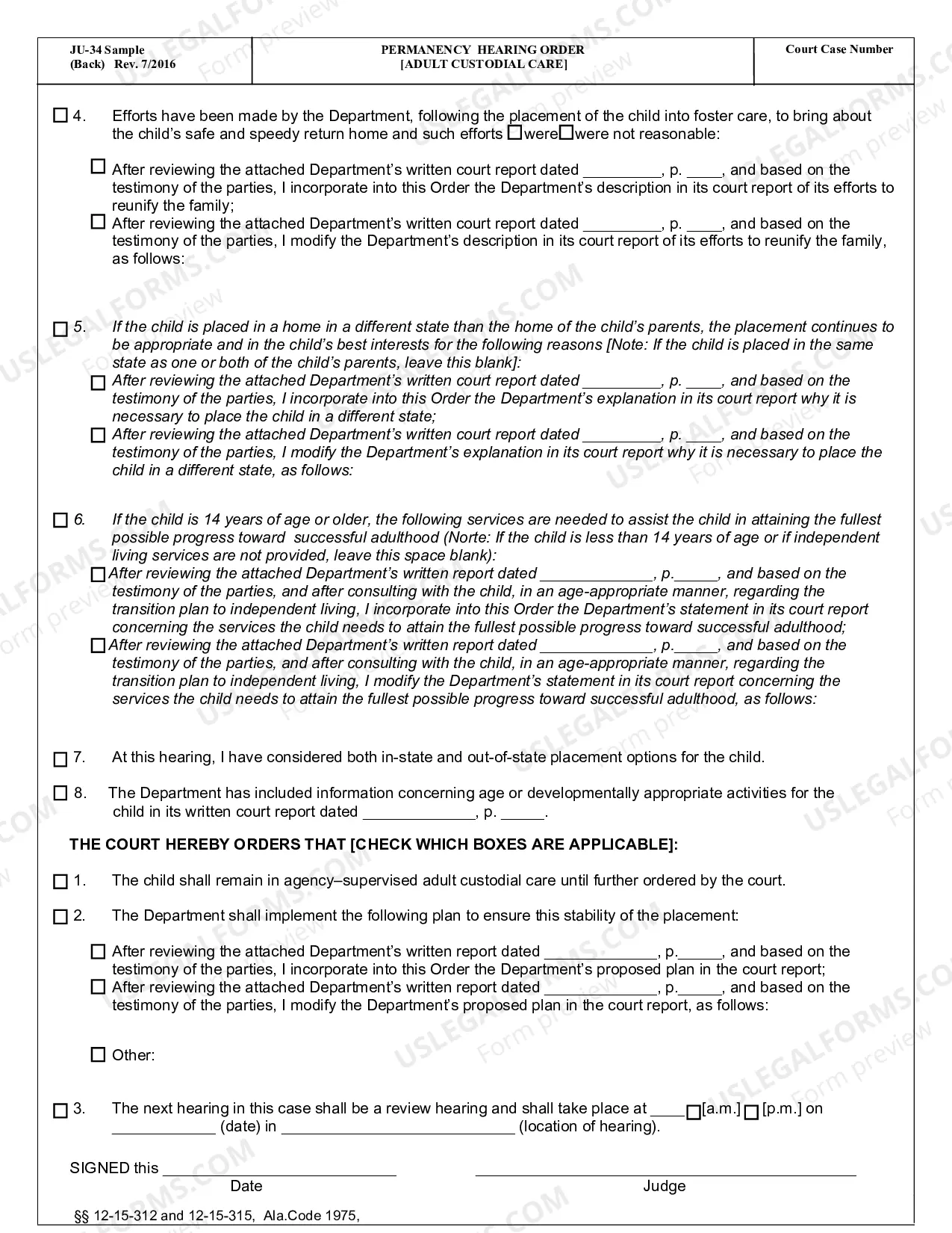 Preview Permanency Hearing Order Adult Custodial Care