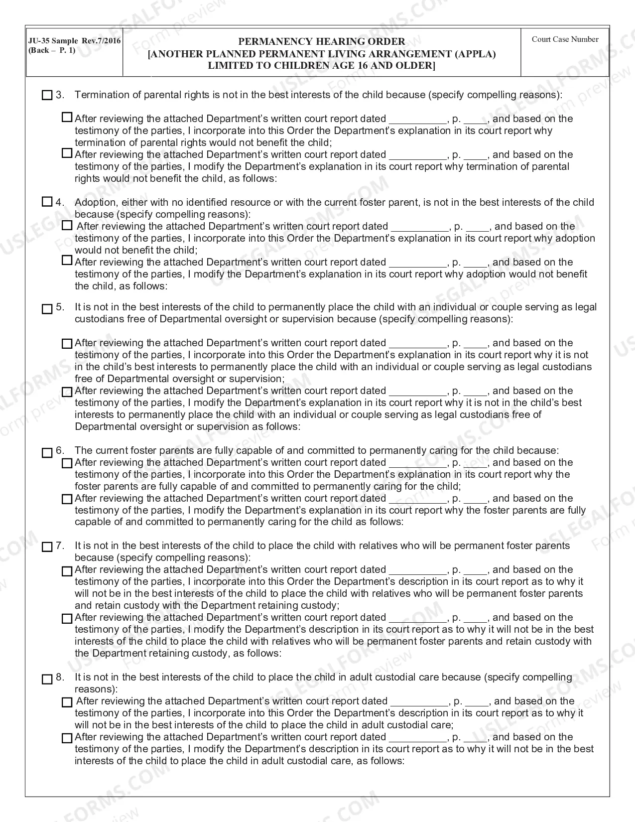 Preview Permanency Hearing Order APPLA