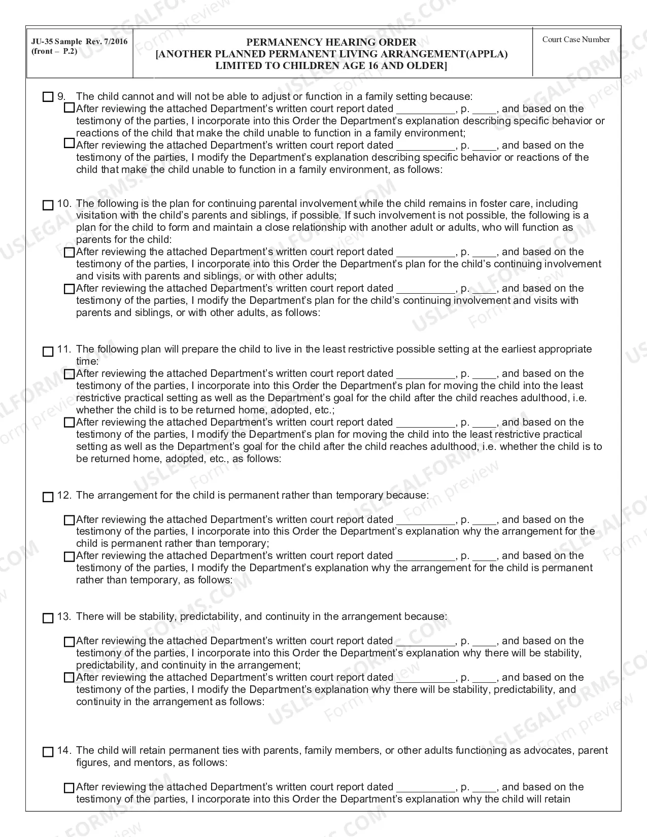 Preview Permanency Hearing Order APPLA