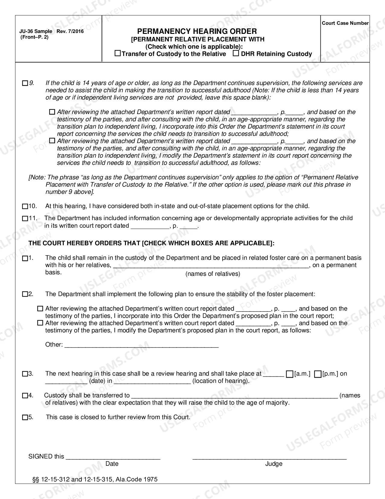 Preview Permanency Hearing Order Permanent Relative Placement