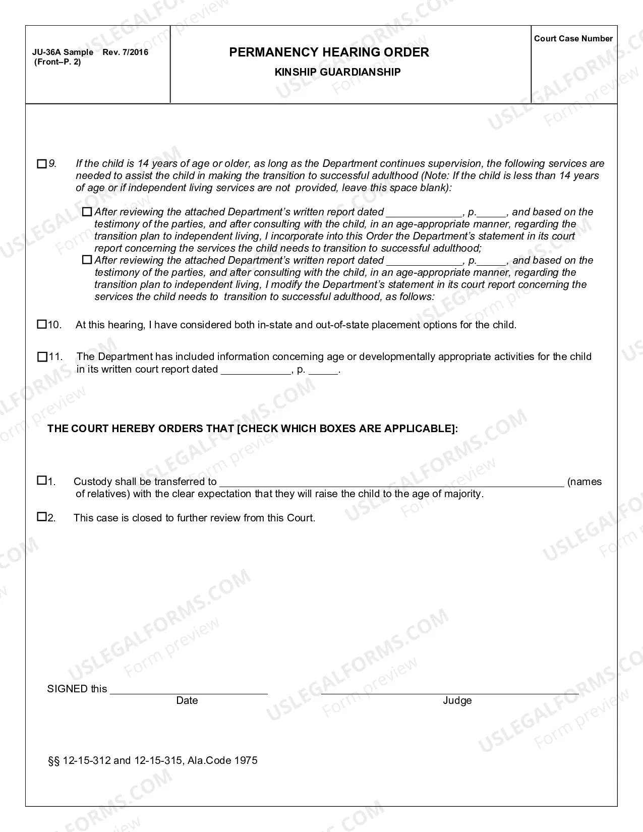 Preview Permanency Hearing Order Kinship Guardianship