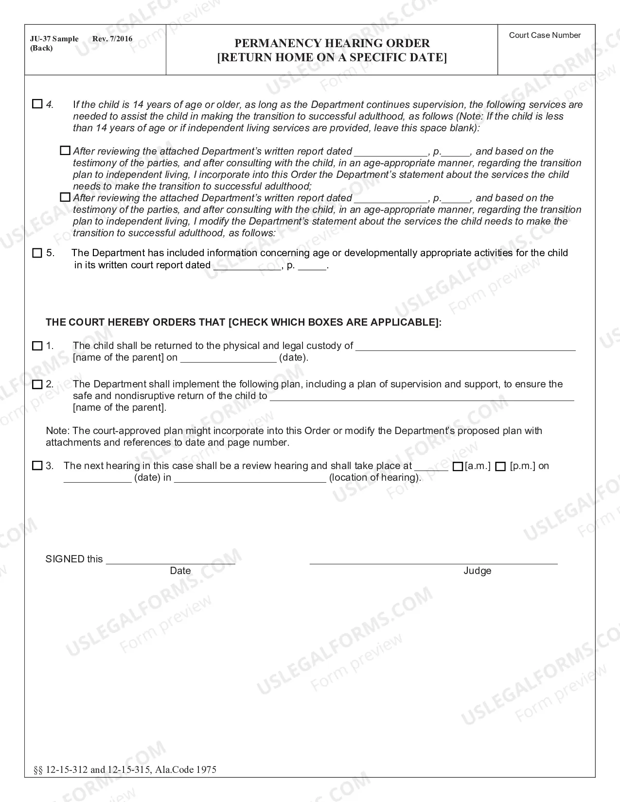 Preview Permanency Hearing Order Return Home