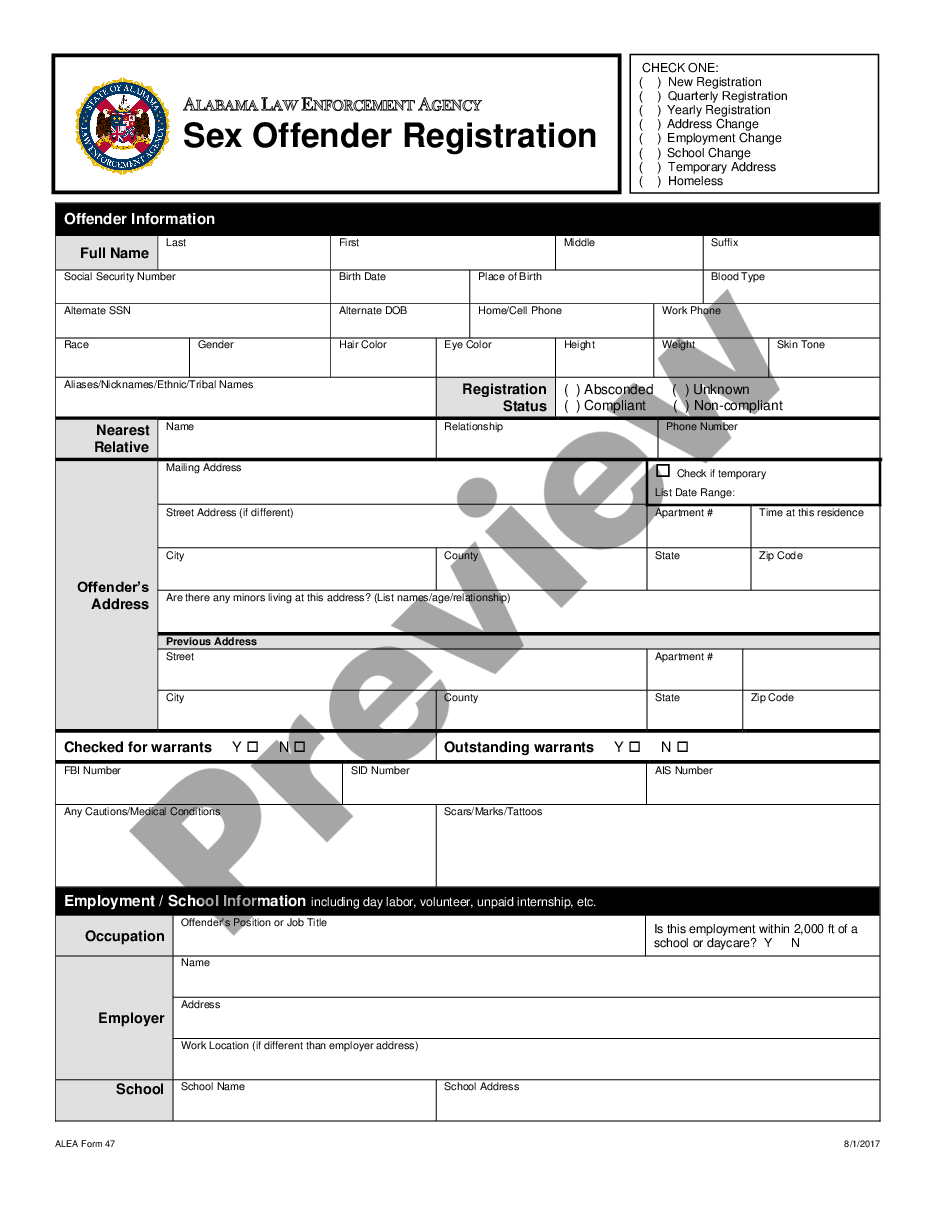 Alabama Sex Offender Registration Sex Offender Registry Alabama Us Legal Forms 2348