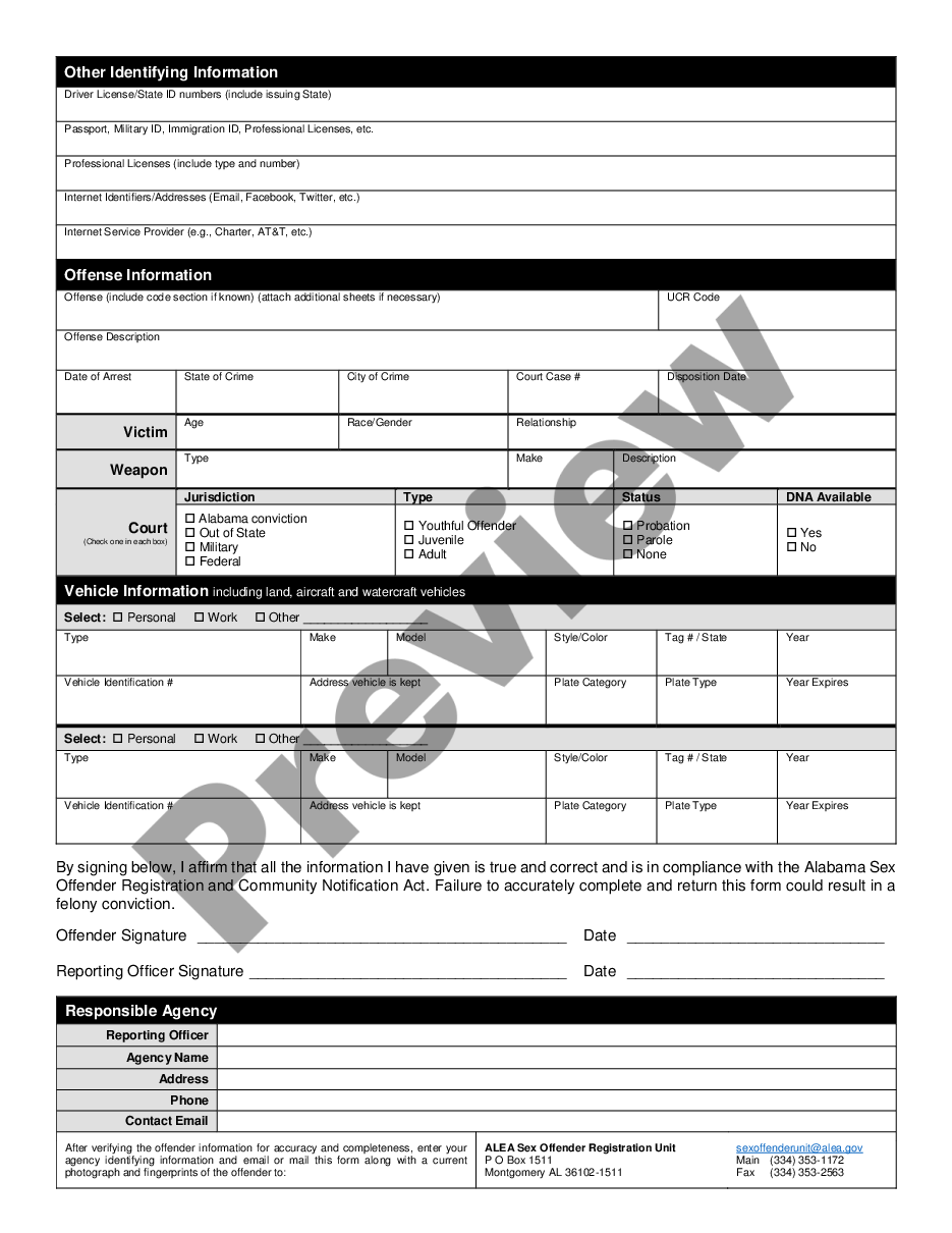 Alabama Sex Offender Registration Sex Offender Registry Alabama Us Legal Forms 6050