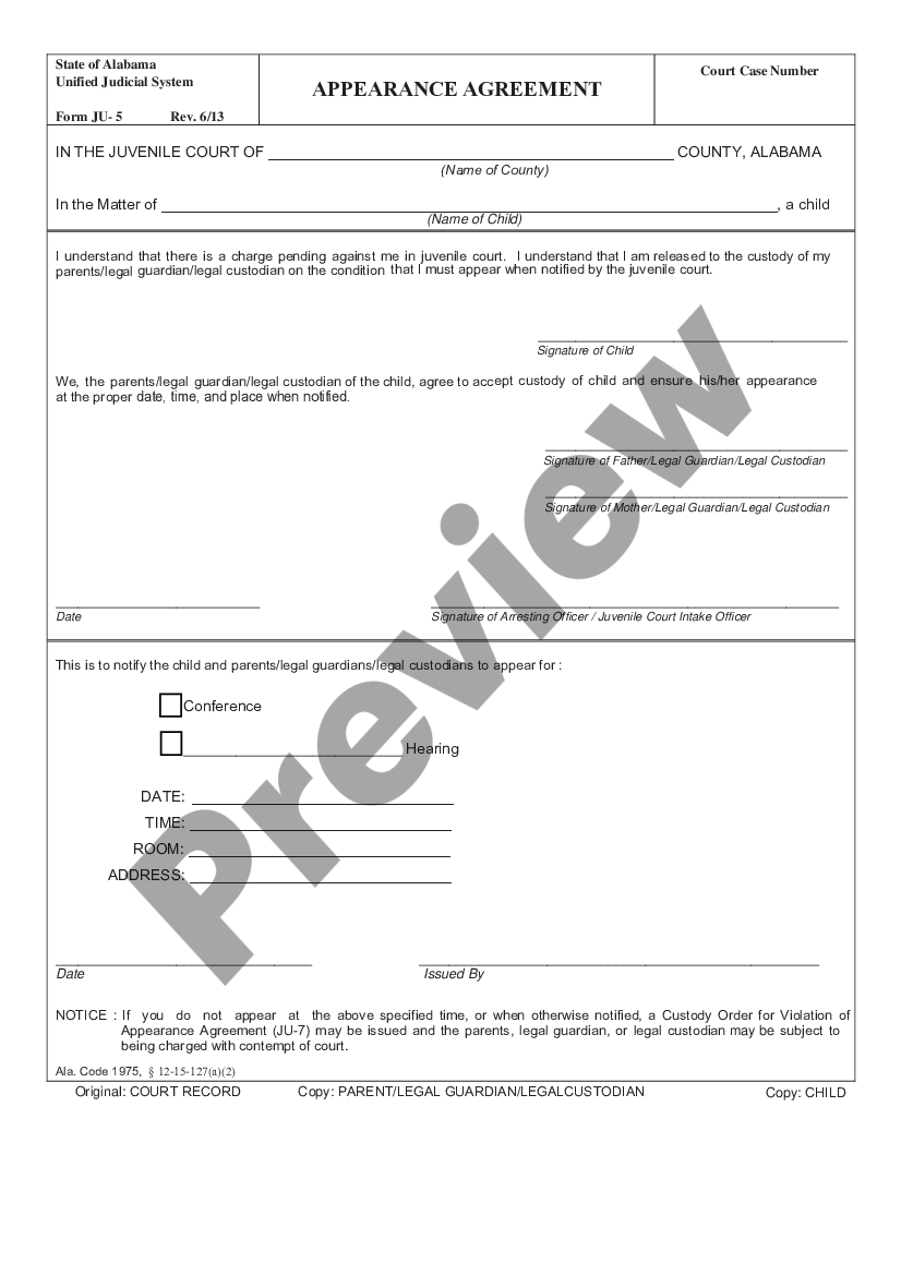 form Appearance Agreement preview