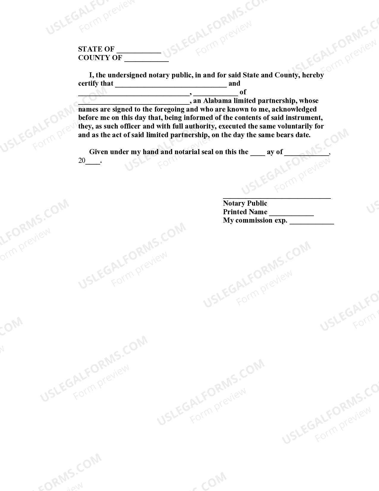 Preview Limited Partnership Affidavit