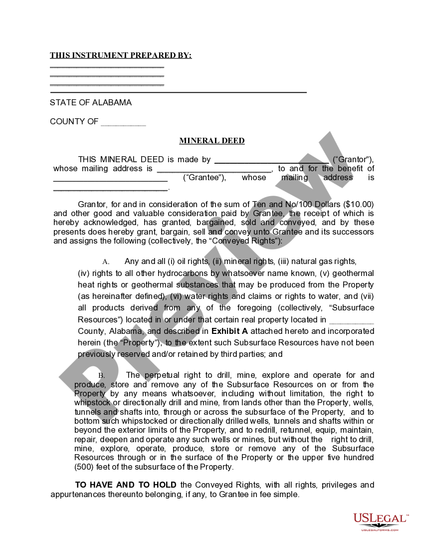 Alabama Mineral Deed Mineral Rights In Alabama US Legal Forms