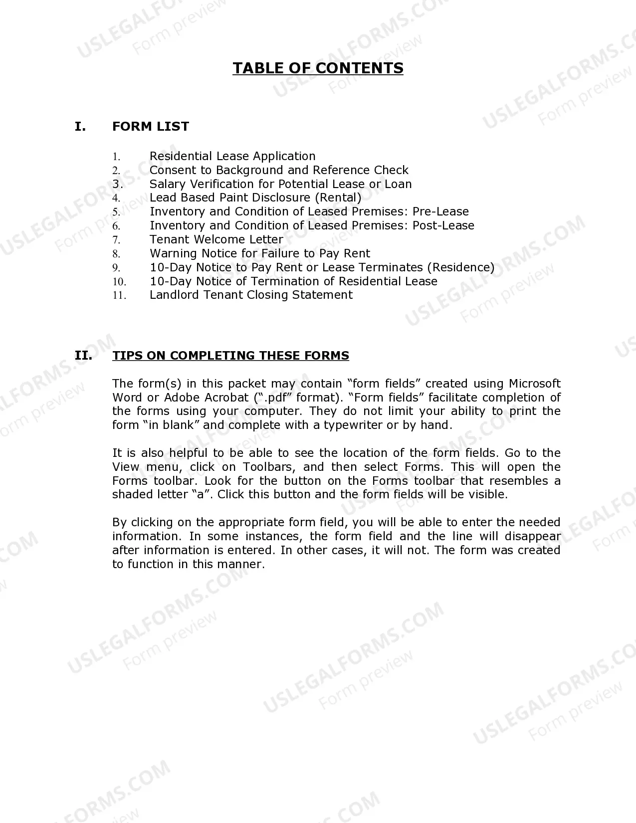 Preview Alabama Supplemental Residential Lease Forms Package