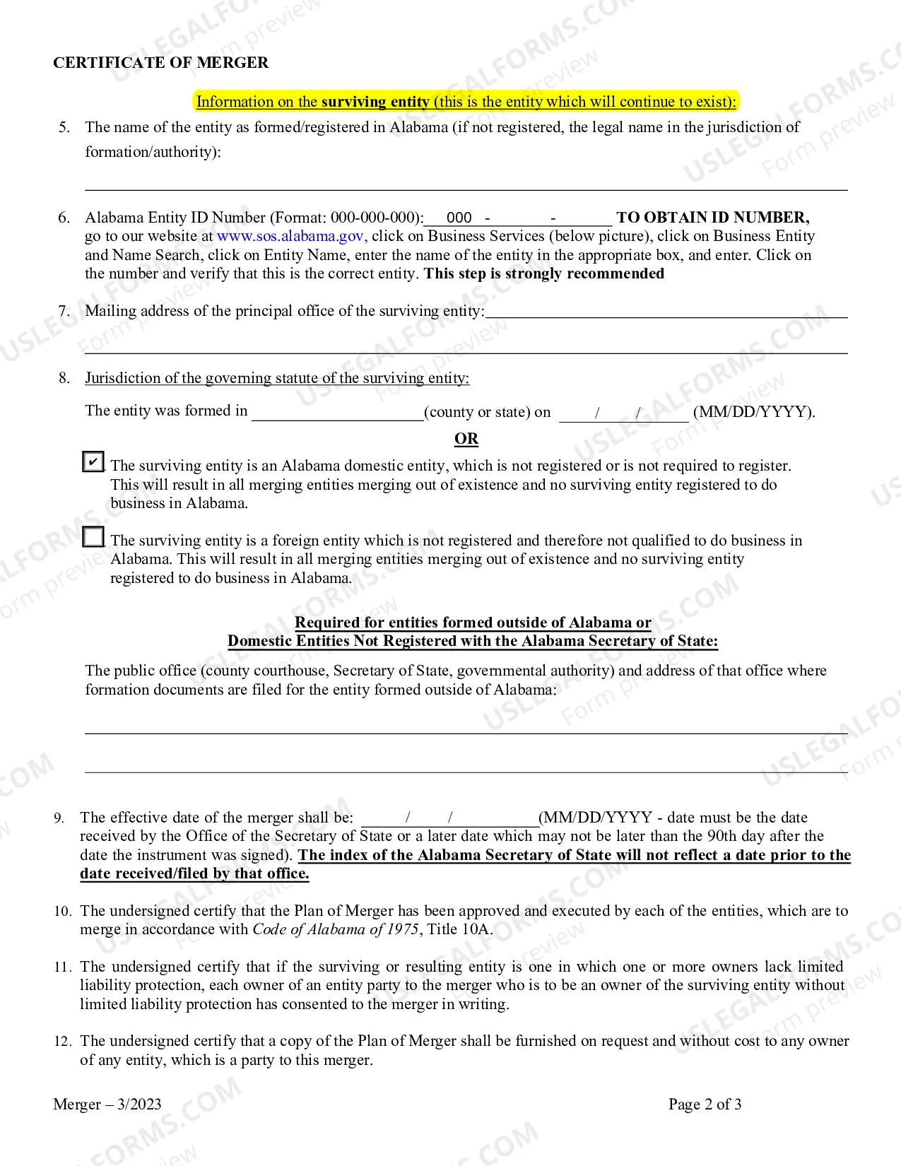 Preview Certificate of Merger