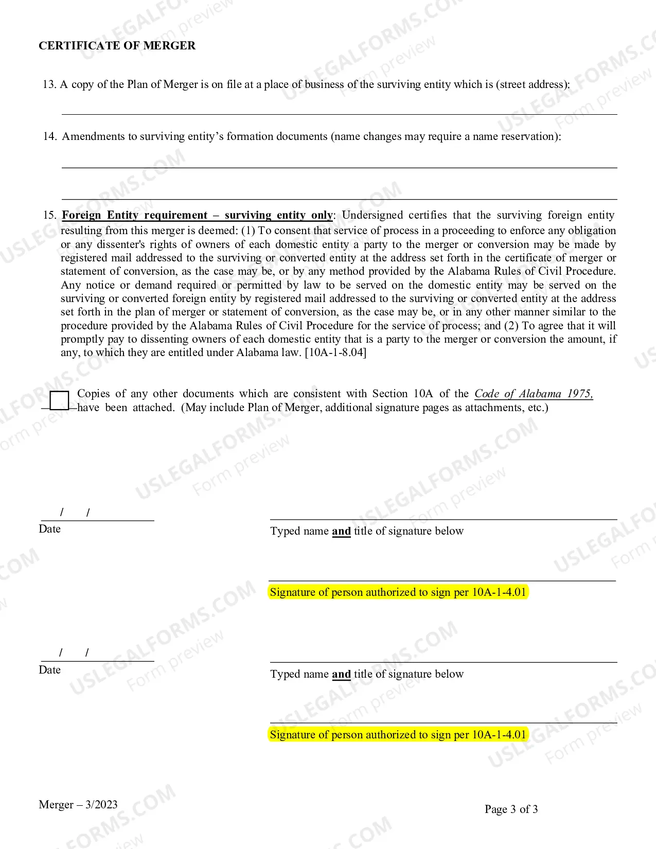 Preview Certificate of Merger