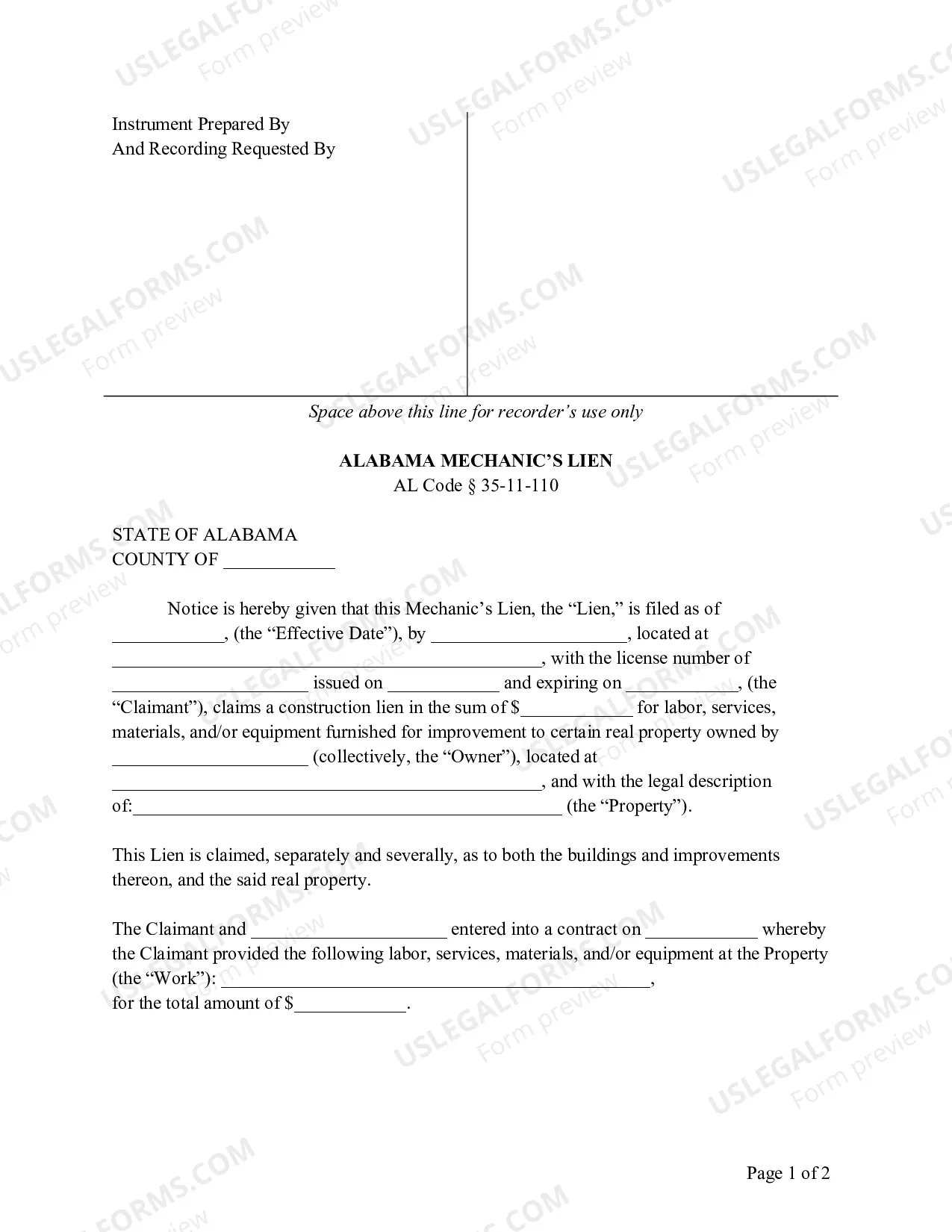 Preview Alabama Mechanic's Lien