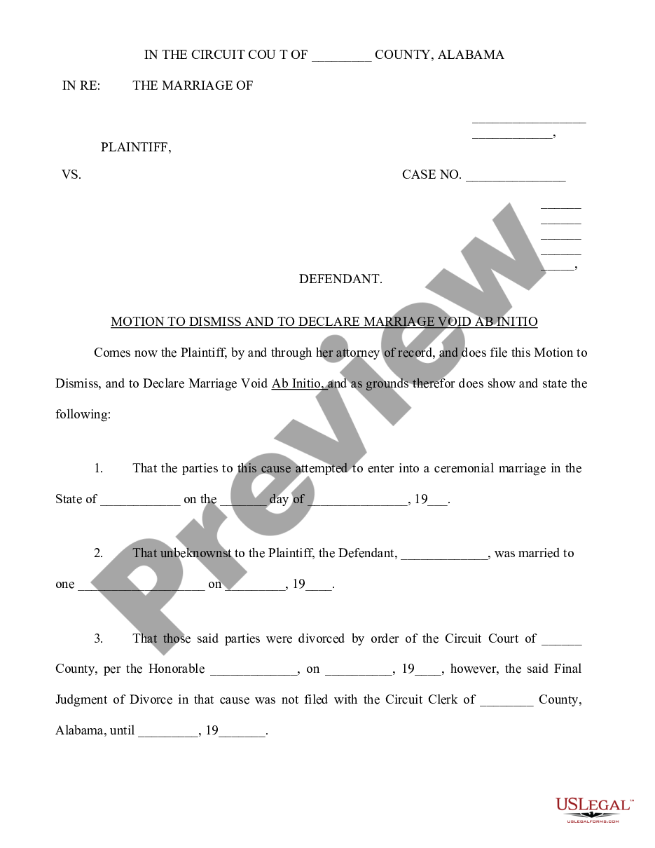 page 0 Motion to Declare Marriage Void Ab Initio and Judgment of Annulment preview