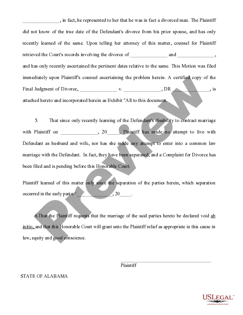 Preview Motion to Declare Marriage Void Ab Initio and Judgment of Annulment