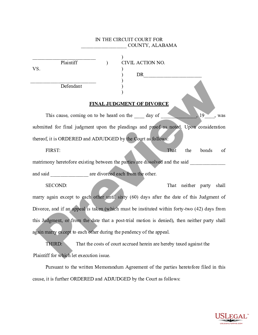 alabama final judgment of divorce alabama final divorce us legal forms