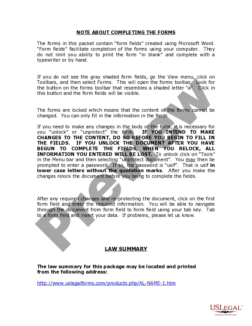 Preview Alabama Name Change Instructions and Forms Package for an Adult - Jefferson County