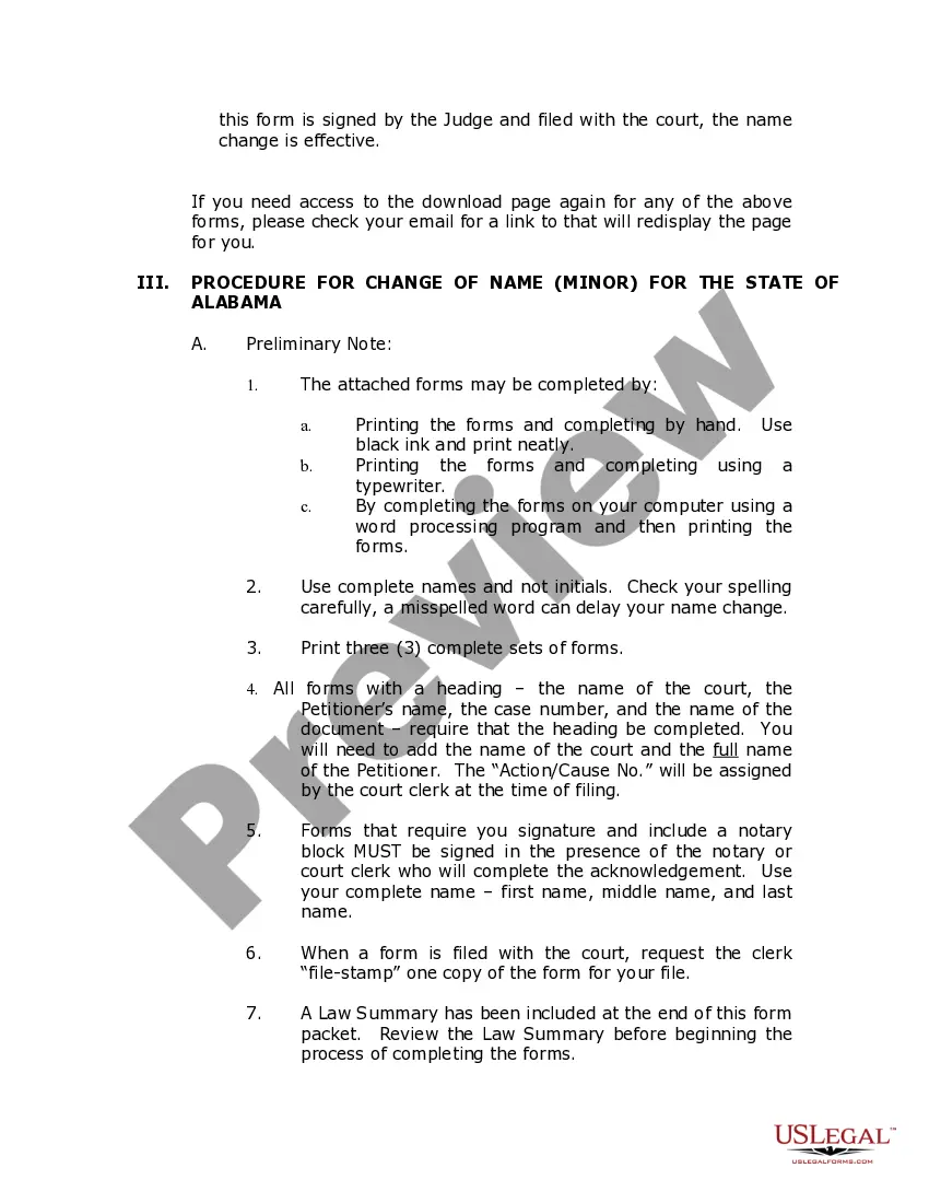 Preview Alabama Name Change Instructions and Forms Package for a Minor - Jefferson County