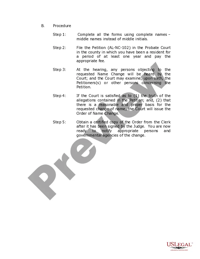 Preview Alabama Name Change Instructions and Forms Package for a Minor - Jefferson County
