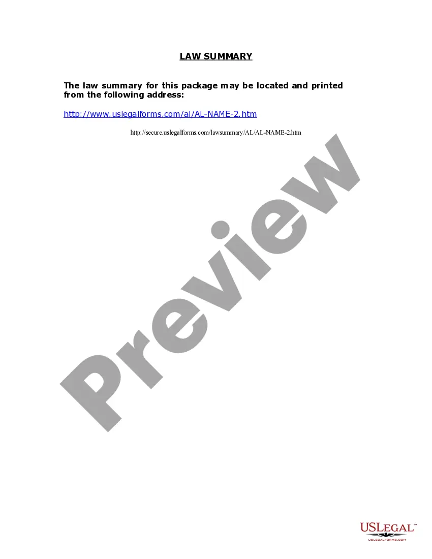 Preview Alabama Name Change Instructions and Forms Package for a Minor - Jefferson County