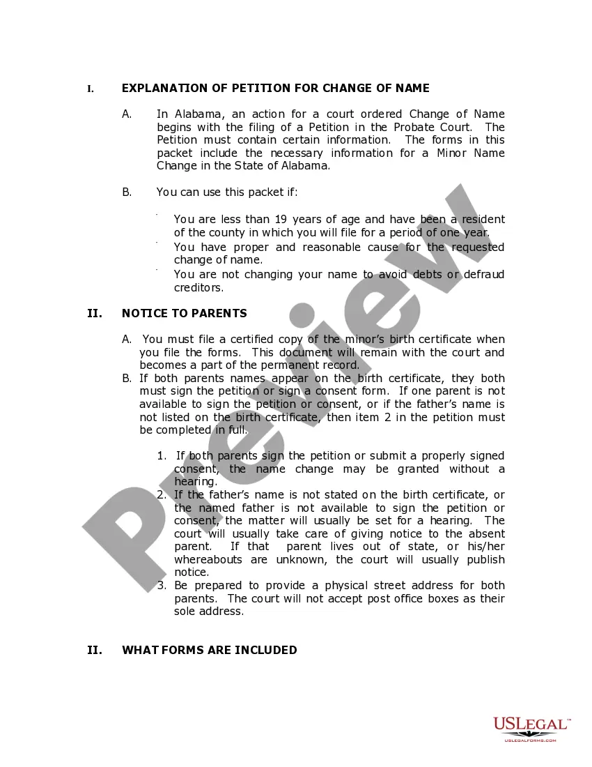 Preview Alabama Name Change Instructions and Forms Package for a Minor
