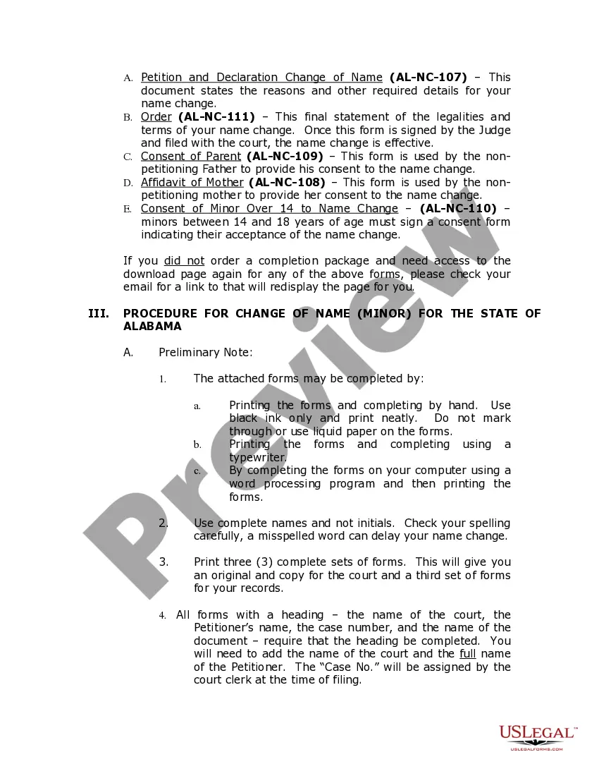 Preview Alabama Name Change Instructions and Forms Package for a Minor