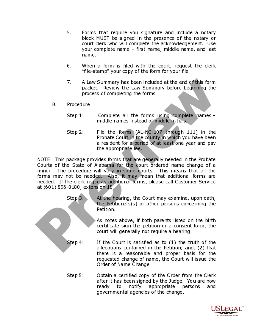 Preview Alabama Name Change Instructions and Forms Package for a Minor