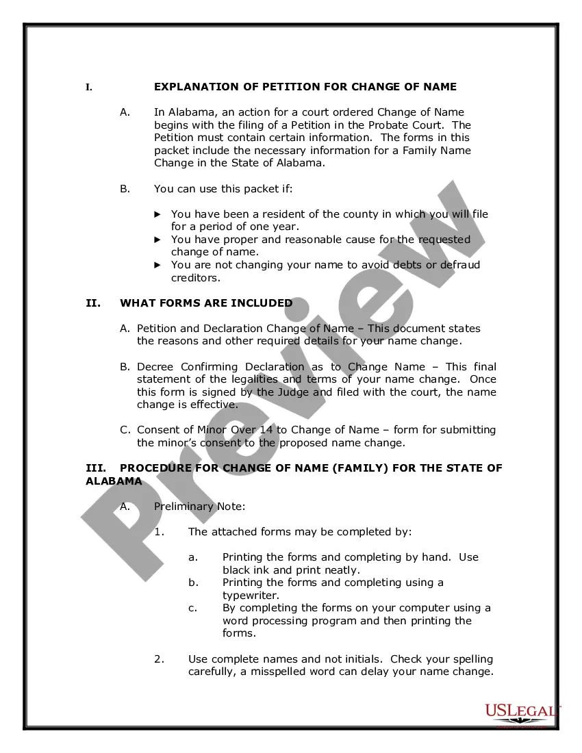 Preview Alabama Name Change Instructions and Forms Package for a Family