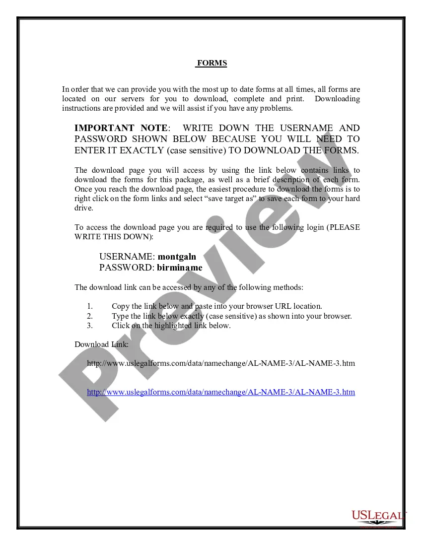 Preview Alabama Name Change Instructions and Forms Package for a Family