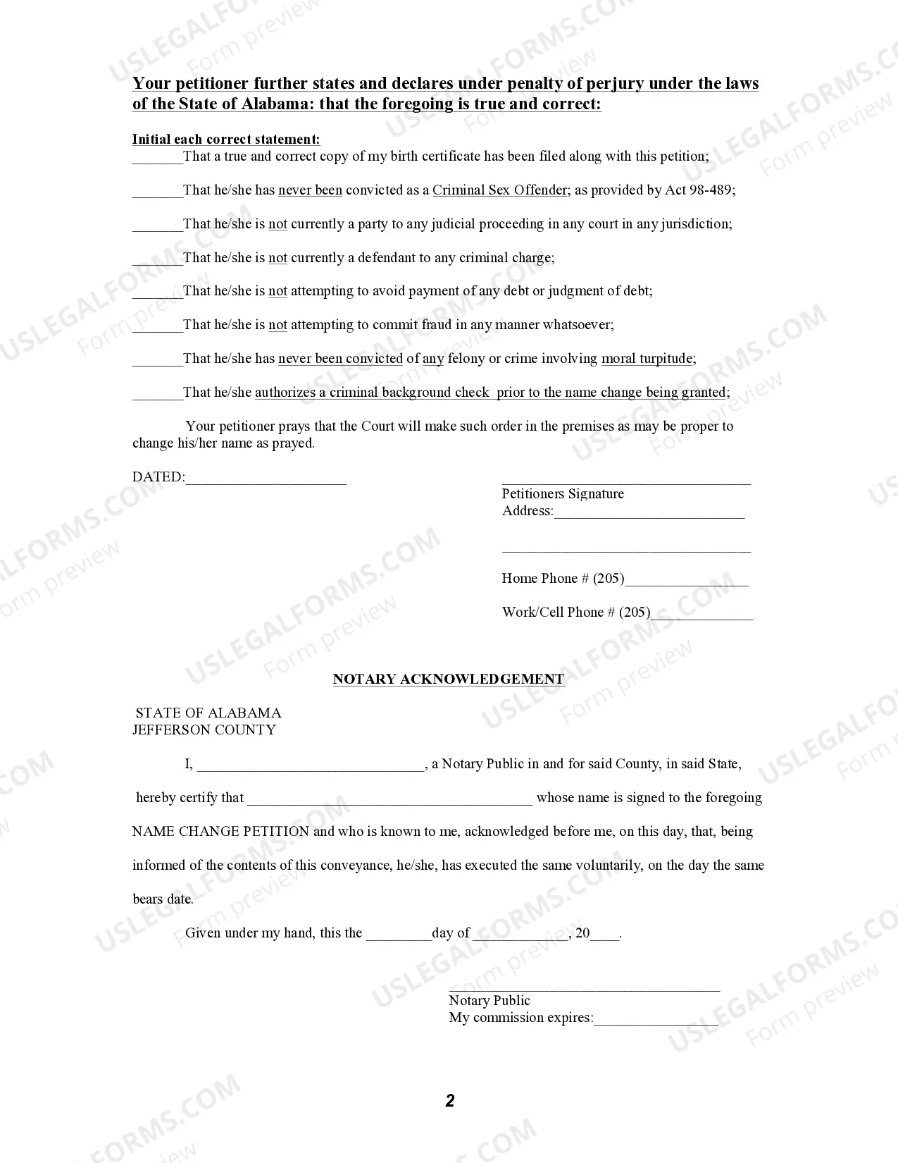 Preview Petition and Declaration for Change of Name - Adult Name Change Jefferson County