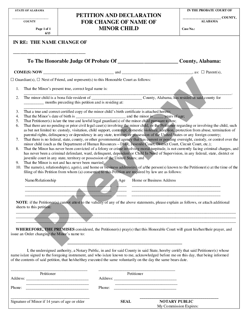 Jefferson County Alabama Name Change Form US Legal Forms