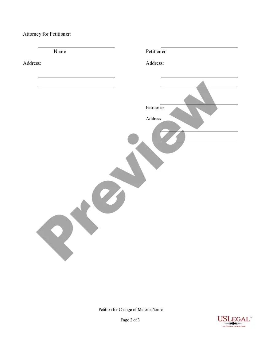 Get Petition for Change of Minor's Name - Minor Name Change Preview Petition for Change of Minor's Name - Minor Name Change