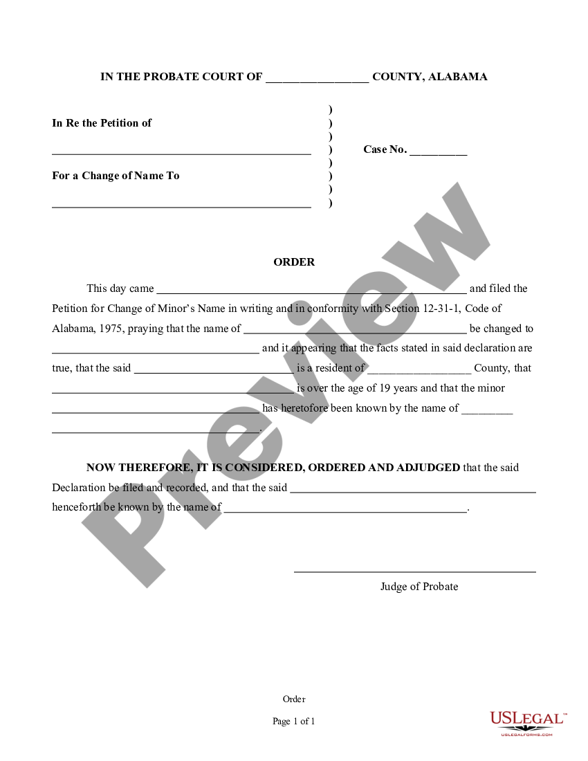 Huntsville Alabama Order - Minor Name Change | US Legal Forms