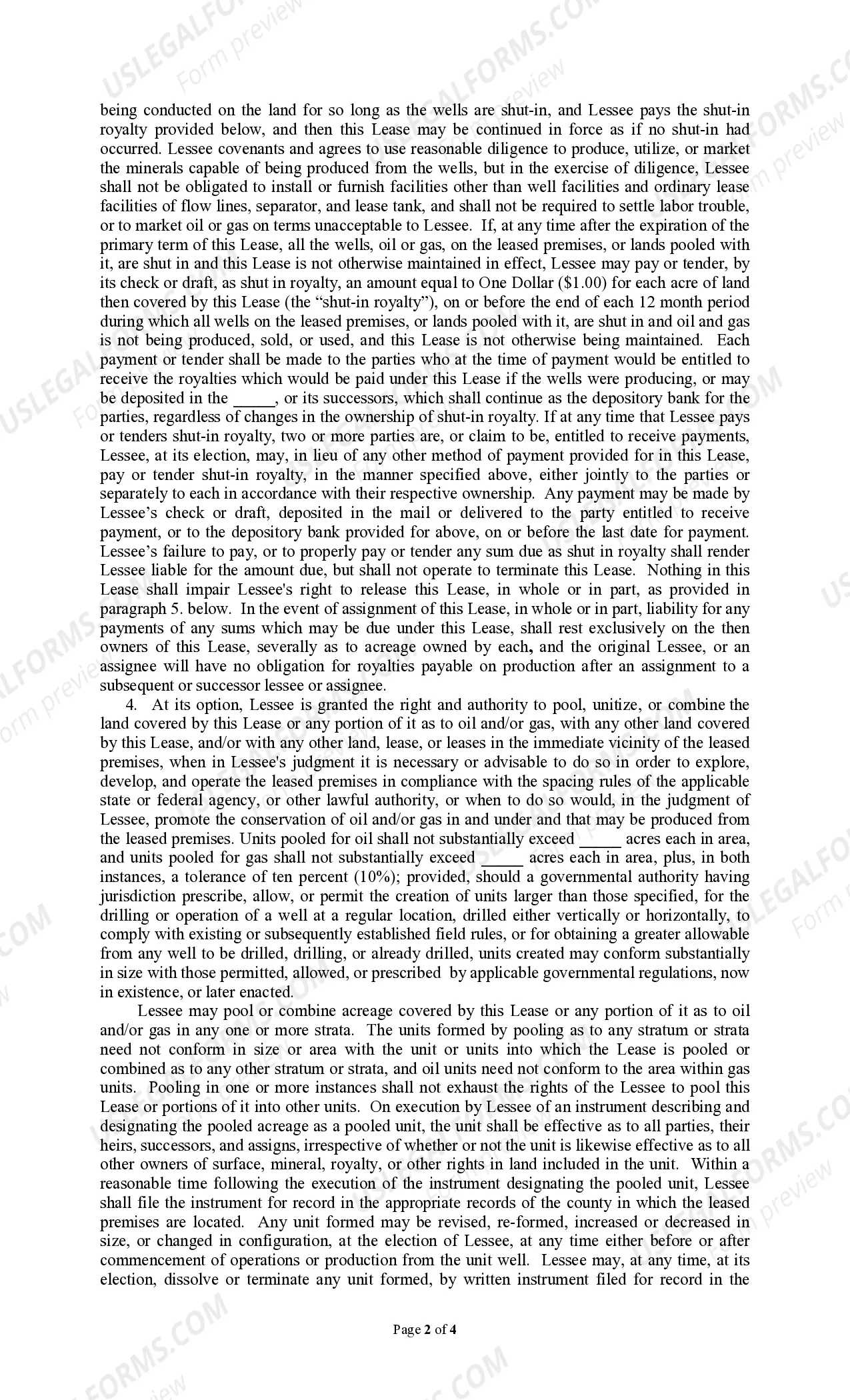 Preview Producers 88 Paid Up Lease Pooling Provision SP (4-75)